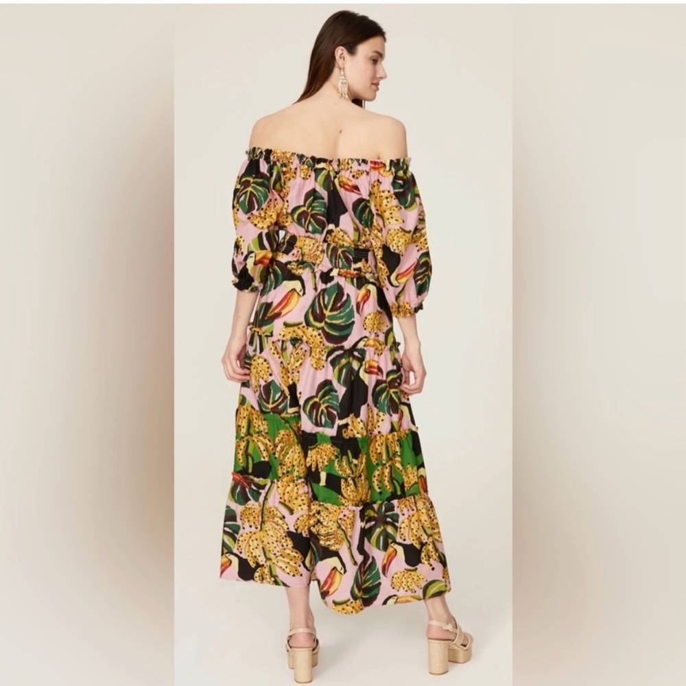 FARM Rio Cream Ruffled Tiered Off-Shoulder Maxi Dress